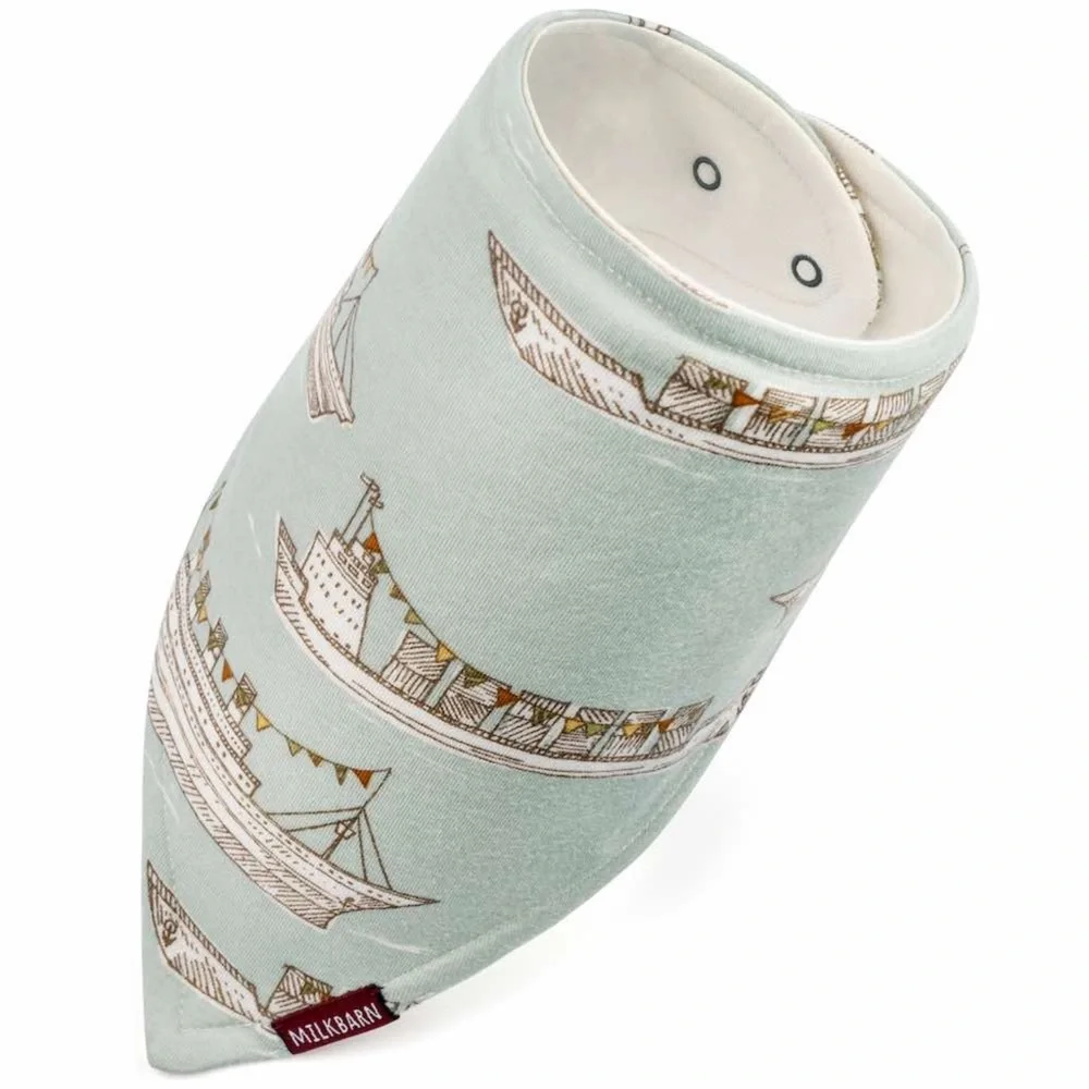 MilkBarn Blue Ships Bamboo Kerchief Bib
